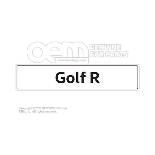 5K0071801J Vehicle number plate sign, Golf R number plate type designation