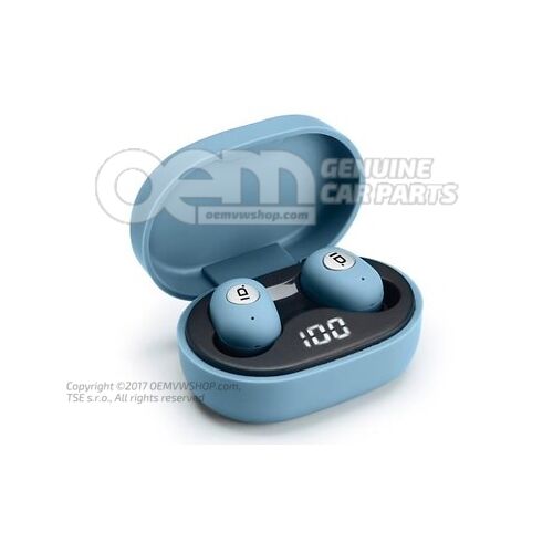 11G087626 Bluetooth earbuds, Mid-blue, with charging station, ID. Collection