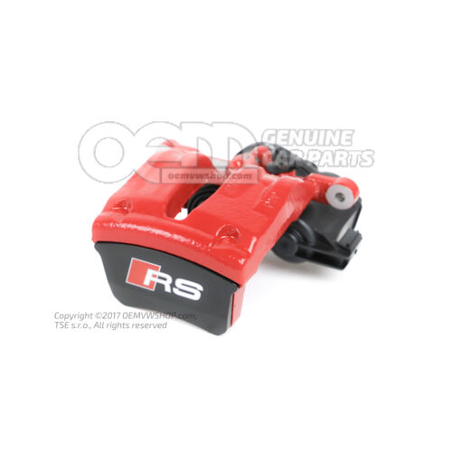 4M8615403 QC8 Audi RS6/RS7/RSQ8 červená Puzdro brzdového strmeňa so servomotorom, plnené a prepláchnuté bez brzdových doštičiek pre vozidlá s keramickými brzdovými doštičkami rozmer 370x30 mm vzadu vľavo