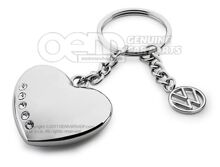 7E9087010A Key tag, Silver, 3D heart and Volkswagen logo, Heritage Collection