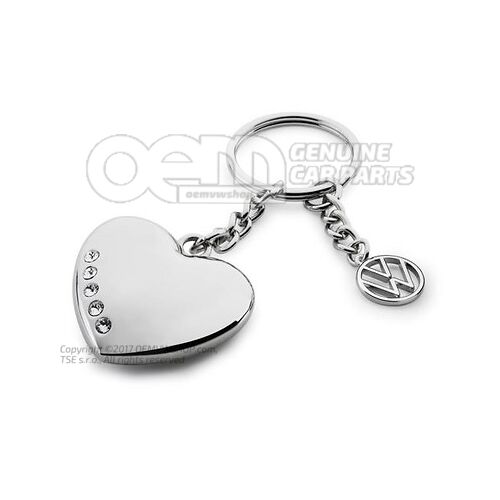 7E9087010A Key tag, Silver, 3D heart and Volkswagen logo, Heritage Collection