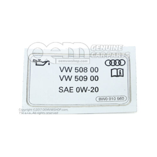 Štítok 'olej podľa VW normy' 8W0010560