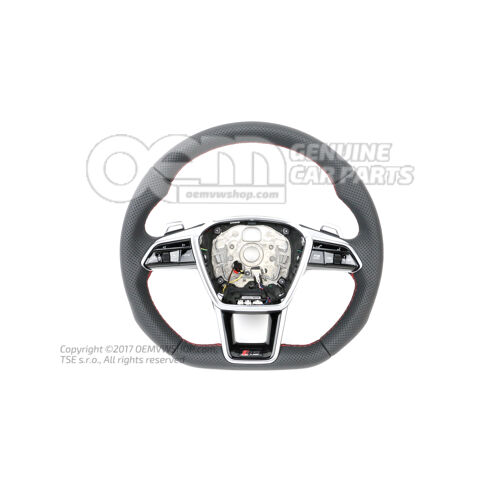 4K0419091BNIBA Audi RS6, RS7 C8 kožený multifunkčný vyhrievaný volant s červeným prešívaním