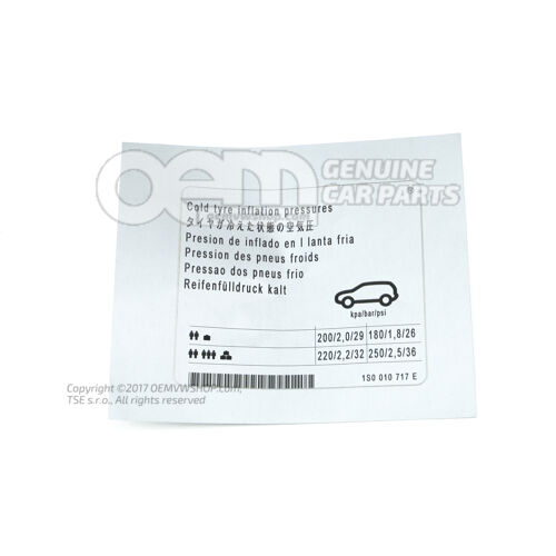 Štítok parametrov pre tlak v pneumatike