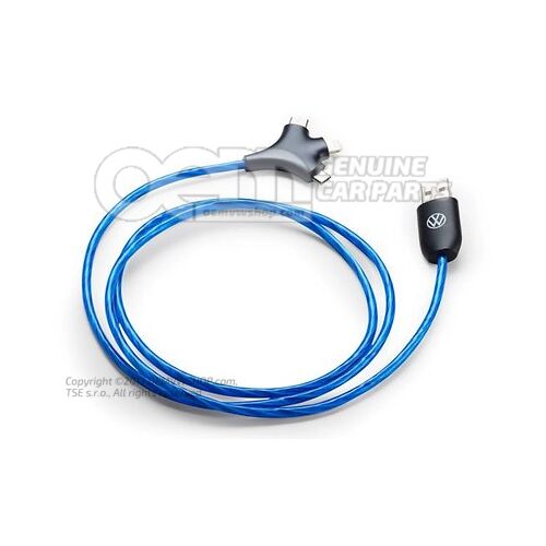 5H0087703F Charging cable, USB type A to Apple Lightning® / USB type C® / micro USB, with lighting, Volkswagen Collection