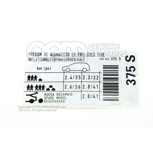 Štítok parametrov pre tlak v pneumatike